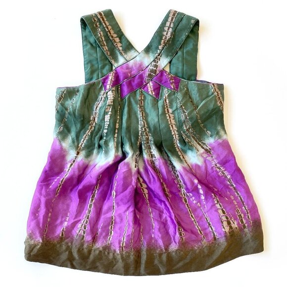 BCBG Max Azria 100% Silk Sleeveless Top Womens S Green Purple Brown Tie Dye Boho - Picture 5 of 16